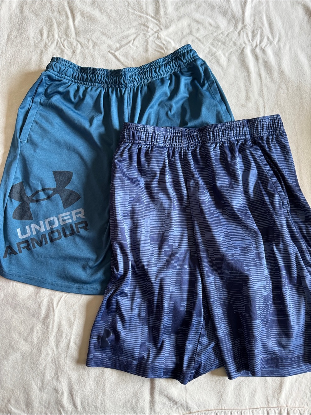 Under Armour, Set of 2 - Teal and Navy pattern Performance Shorts, Boys YXL